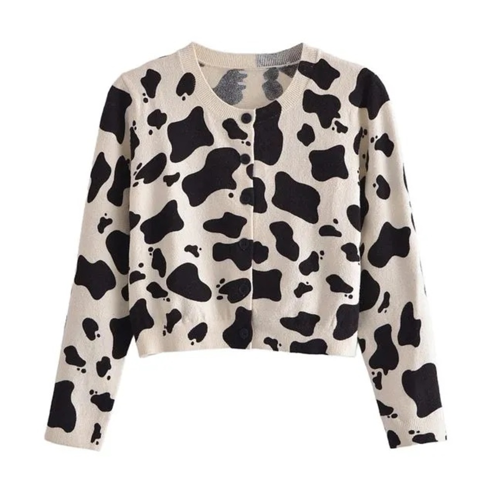 Zara - Medium - Cow Print Cardigan Sweater